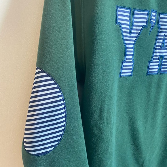 MARLEYLILLY Green Crewneck Sweater with Elbow Patches Y’all - Picture 2 of 7
